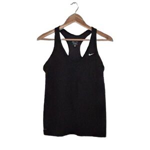 Nike Dri-Fit Black Fitted Workout Tank With Built In Bra Women’s Sz L 16” across